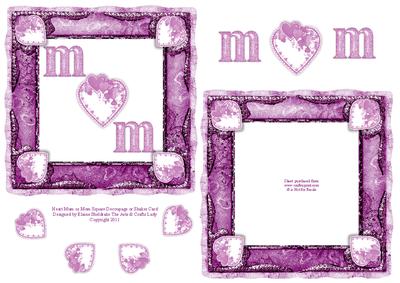 Heart Mum or Mom Square Decoupage or Shaker Card
