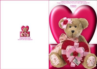 Teddy Bear with Love Heart Cut & Fold Shaped Card