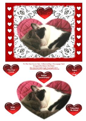 To the One I Love Cats - I Need a Hug - Decoupage Card
