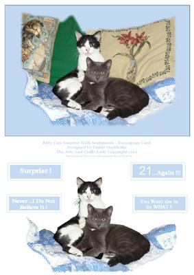 Kitty Cats Surprise - with Sentiments - Decoupage Card