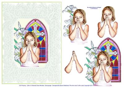 Girl Praying - Lilies & Stained Glass Window Decoupage