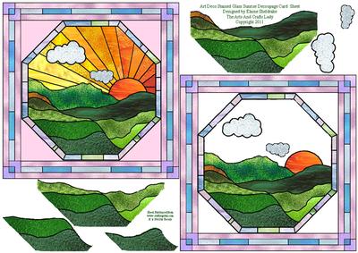 Art Deco Stained Glass Sunrise Decoupage Card Sheet
