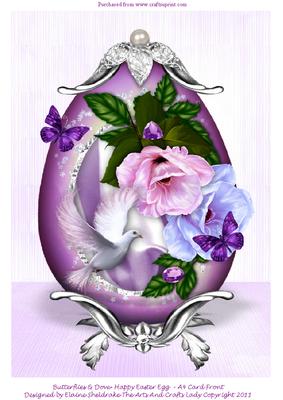 Butterflies & Dove- Happy Easter Egg - A4 Card Front
