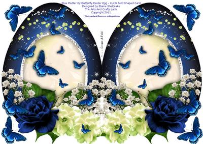 Blue Flutter by Butterfly Easter Egg Shaped Cut & Fold Card