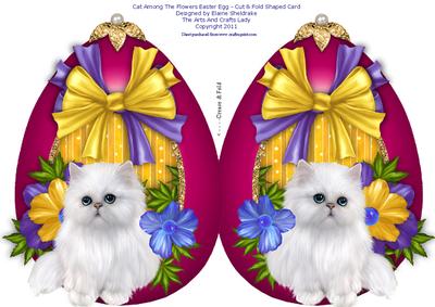 Cat Among the Flowers Easter Egg - Cut & Fold Shaped Card