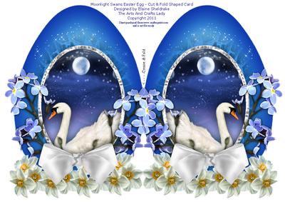 Moonlight Swans Easter Egg - Shaped Cut & Fold Card