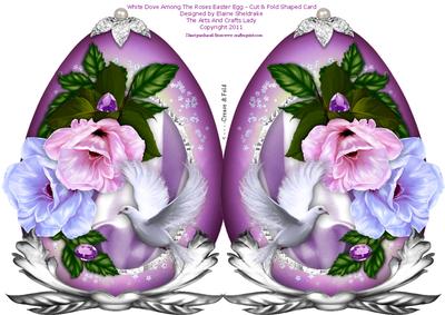 White Dove Among the Roses Easter Egg - Shaped Cut & Fold