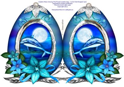 Dolphin Moon Among the Flowers Easter Egg Shaped Cut & Fold