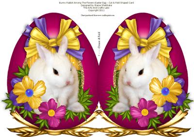 Bunny Rabbit Among the Flowers Easter Egg Shaped Cut & Fold