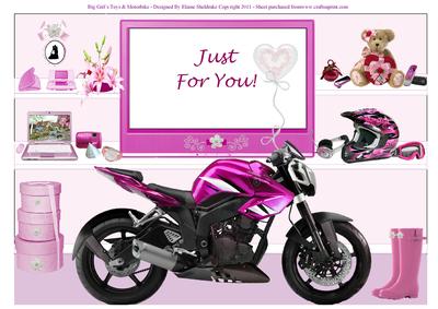 Big Girl's Toys & Motorbike - A4 Quick Card Front