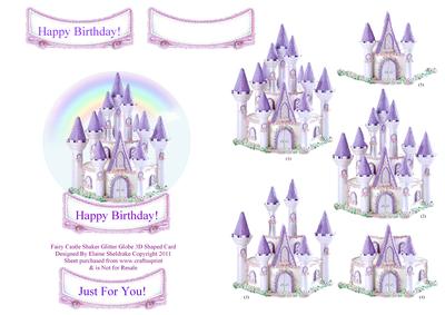 Fairy Castle Shaker Glitter Globe or 3D Shaped Card