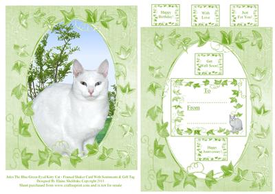 Jules the Blue & Green Eyed White Cat with Sentiments & Tag