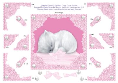 Sleeping Kitten 3D Pink Lace Corner Corner Stacker