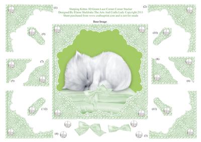 Sleeping Kitten 3D Green Lace Corner Corner Stacker