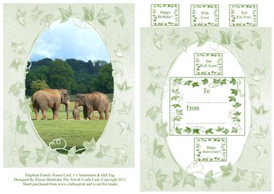 Elephant Family Frame Card, 5 x Sentiments & Gift Tag