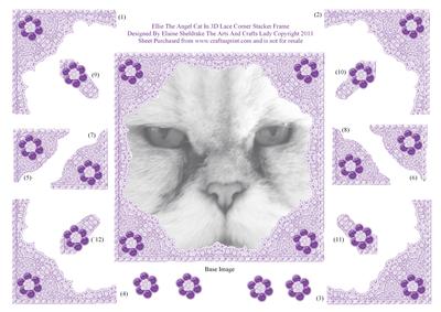 Ellie the Angel Cat in 3D Lace Corner Stacker Frame Card