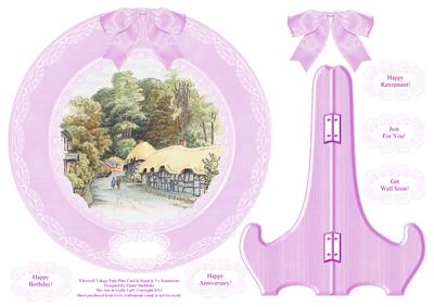 Wherwell Village Hampshire Pink Plate, Stand & 5 Sentiments