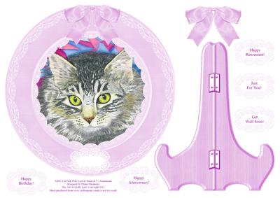Tabby Cat Pink Plate Card & Stand & 5 x Sentiments