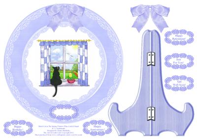 Black Cat Spring Window Plate & Blue Stand & 5 x Sentiments