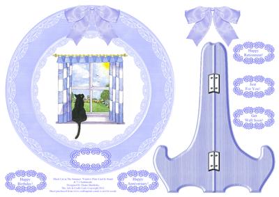Black Cat Summer Window Plate & Blue Stand & 5 x Sentiments