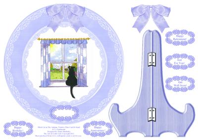 Black Cat Autumn Window Plate & Blue Stand & 5 x Sentiments