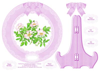 Wild Briar Roses Pink Plate Card, Stand & 5 x Sentiments