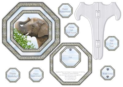 Elephant Card Plate, Stand, 6 x Sentiments & Gift Tag
