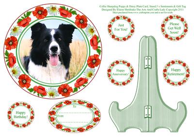 Collie Sheepdog Poppy & Daisy Plate Stand Sentiments & Tag