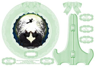 Black Cats Moon Witch Plate Card & Stand Sentiments