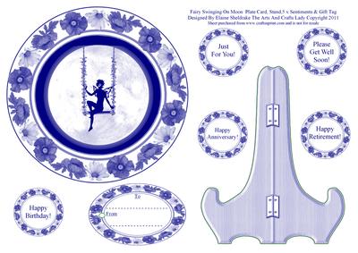Fairy Swinging on Moon Plate Card, Stand, Sentiments & Gift