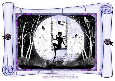 Halloween Witches Night Out Full Moon Scroll A4 Card Front