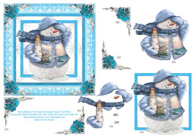 The Lighthouse Snowman Square Decoupage Card Sheet
