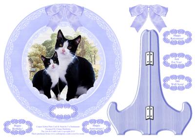 Casper Kitty Black & White Cats Plate Card, Stand & Senti