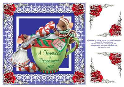 Peppermint Joy Teacup Mice 8" x 8" Square Card Front