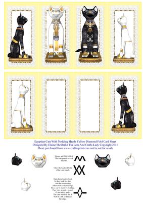 Egyptian Cats with Nodding Heads Gold Diamond Fold Card