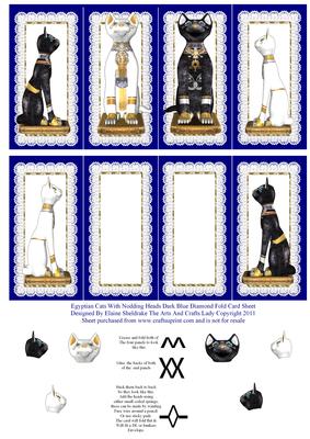 Egyptian Cats with Nodding Heads Blue Diamond Fold Card