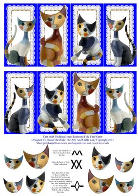 Cats with Nodding Heads Blue Diamond Fold Card Sheet