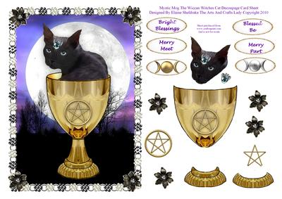 Mystic Mog the Wiccan Witches Cat Decoupage Card Sheet