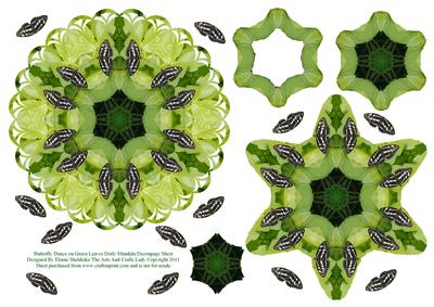 Butterfly Dance on Green Leaves Mandala Decoupage Sheet