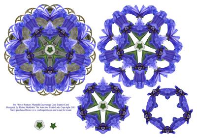 Iris Flower Fantasy Mandala Doily Decoupage Card Sheet