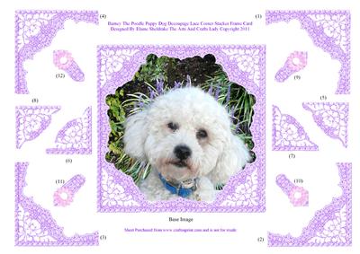 Barney the Poodle Dog Decoupage Lace Frame Corner Stacker