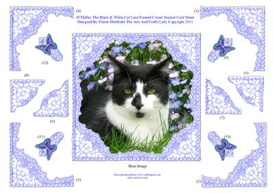 O'malley the B&w Cat Decoupage Lace Frame Corner Stacker