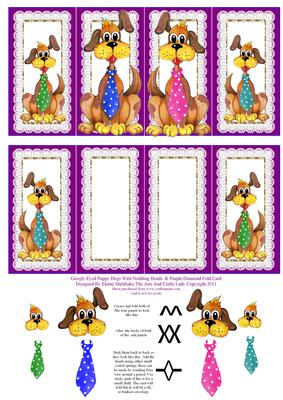 Googley Eyed Dogs with Nodding Heads Purple Diamond Fold