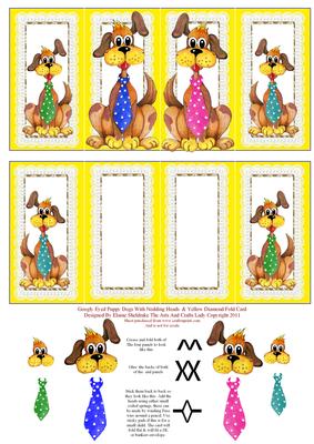 Googley Eyed Dogs with Nodding Heads Yellow Diamond Fold