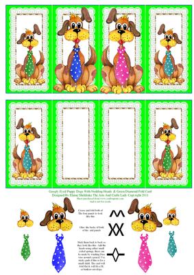 Googley Eyed Dogs with Nodding Heads Green Diamond Fold Card