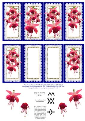 Pink Fuschia Flowers with Nodding Heads Blue Diamond Fold