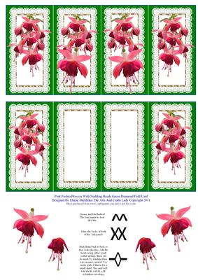 Pink Fuschia Flowers with Nodding Heads Green Diamond Fold