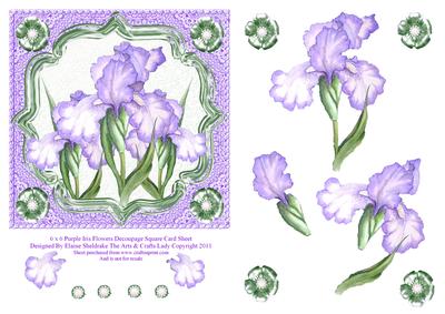 6" x 6" Purple Iris Flowers Decoupage Square Card Sheet