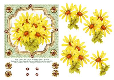 6" x 6" Yellow Daisy Flowers Decoupage Square Card Sheet