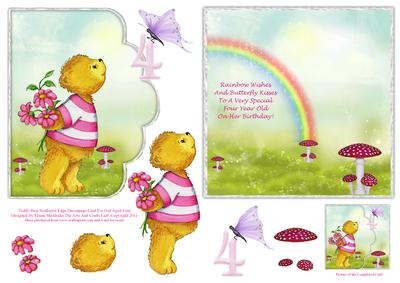 Teddy Bear Scalloped Edge Decoupage Card for Girl Aged Four